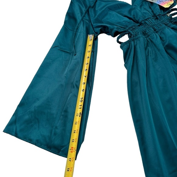 Justify Green Teal Long Sleeve Slit V-neck Maxi Dress Size M - Picture 7 of 17